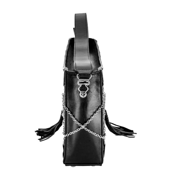 Sac à main Corseté avec Chaînes Argent Massif et Cuir Véritable