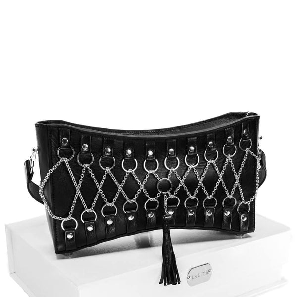 Sac à main Corseté avec Chaînes Argent Massif et Cuir Véritable