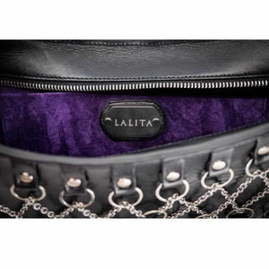 Sac à main Corseté avec Chaînes Argent Massif et Cuir Véritable Détail sur Intérieur Doux Violet