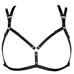 Vue de face du robe-top Lalita avec harnais amovible, bretelles métalliques ajustables et attaches porte-jarretelles, épousant élégamment la poitrine pour un look structuré et audacieux.