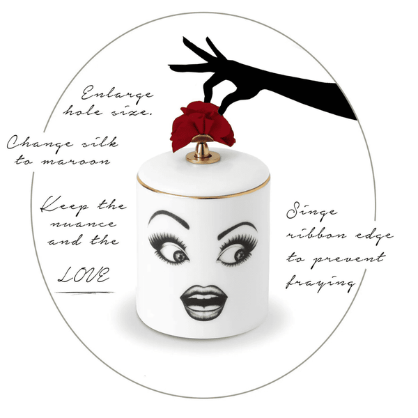 Bougie orné d’un visage à la feutrine surpris et regarde sur le coté