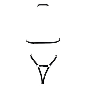 Body Peitho en jersey extensible à effet seconde peau, élastique picot, bretelles réglables et amovibles, ouvert à l’entrejambe pour un style audacieux et libre.
