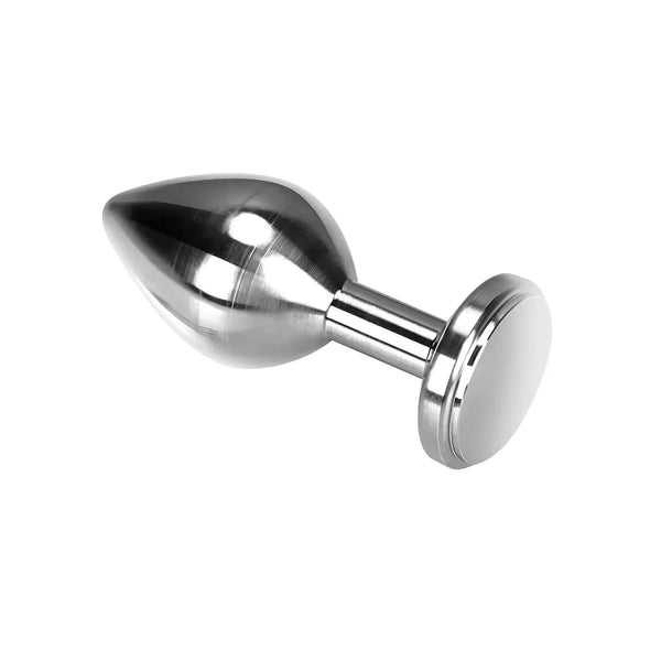 Plug anal en titane massif LIEBE SEELE à finition polie miroir avec base évasée, présenté sur fond blanc
