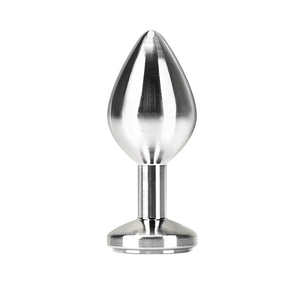 Plug anal en titane massif LIEBE SEELE à finition polie miroir avec base évasée, présenté sur fond blanc