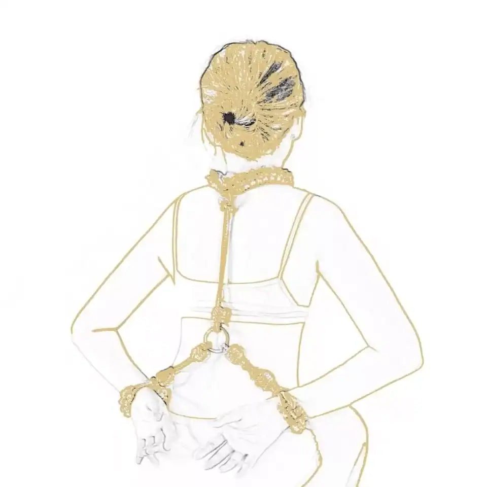 Ensemble Bound You II LIEBE SEELE en coton chanvre, menottes poignets et collier tressé. Ajustement facile grâce au système de nœud. Anneau en argent durable et élégant. Confort et sensualité pour le shibari.