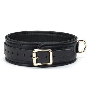 Packshot du Dos d'un Collier en Cuir Noir avec Anneaux Dorés