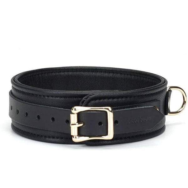 Packshot du Dos d'un Collier en Cuir Noir avec Anneaux Dorés