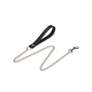 Set Collier Cerulean LIEBE SEELE en cuir bleu avec collier ajustable, laisse amovible en chaîne métallique argentée et poignée, présenté sur fond blanc en vue produit détaillée