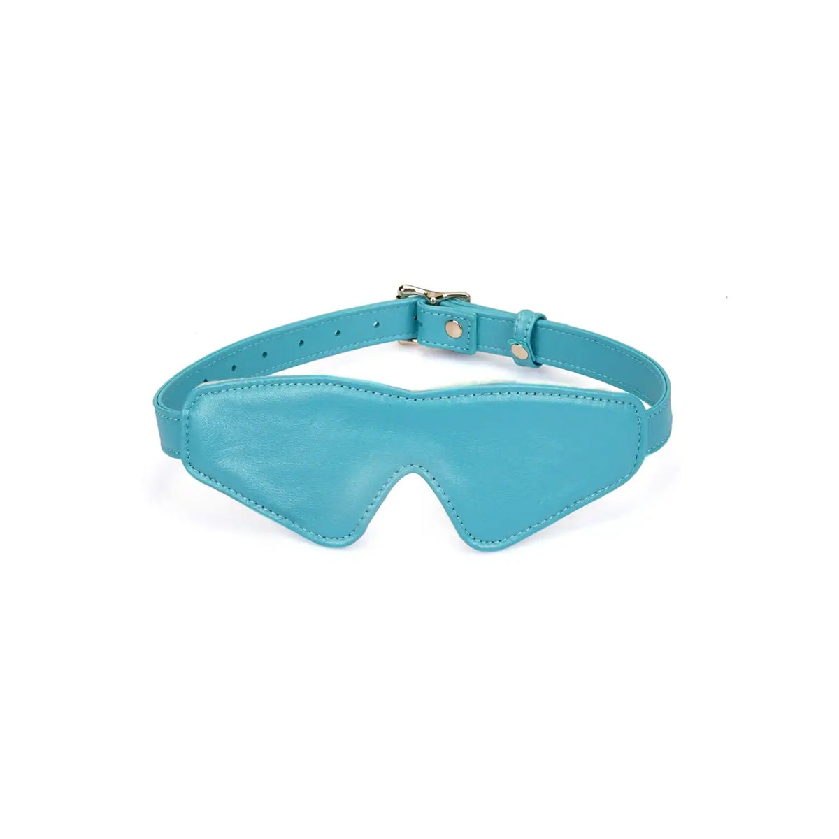 Masque Agneau Bleu LIEBE SEELE en cuir bleu doublé agneau clair avec sangle réglable et finitions métalliques, présenté sur fond blanc en vue produit