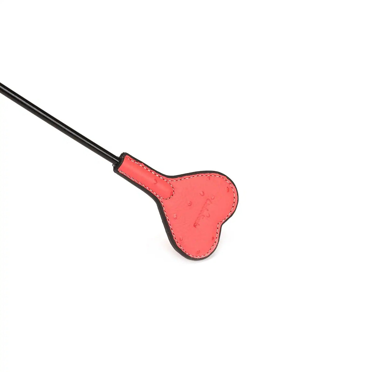 Cravache Angel’s Kiss LIEBE SEELE avec tête en forme de cœur rose et manche noir texturé, présentée sur fond blanc