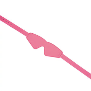 Masque Lustre Rosa LIEBE SEELE en cuir rose brillant avec forme couvrante, sangle réglable et finitions soignées, présenté sur fond blanc en vue produit