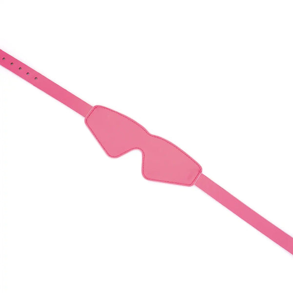 Masque Lustre Rosa LIEBE SEELE en cuir rose brillant avec forme couvrante, sangle réglable et finitions soignées, présenté sur fond blanc en vue produit