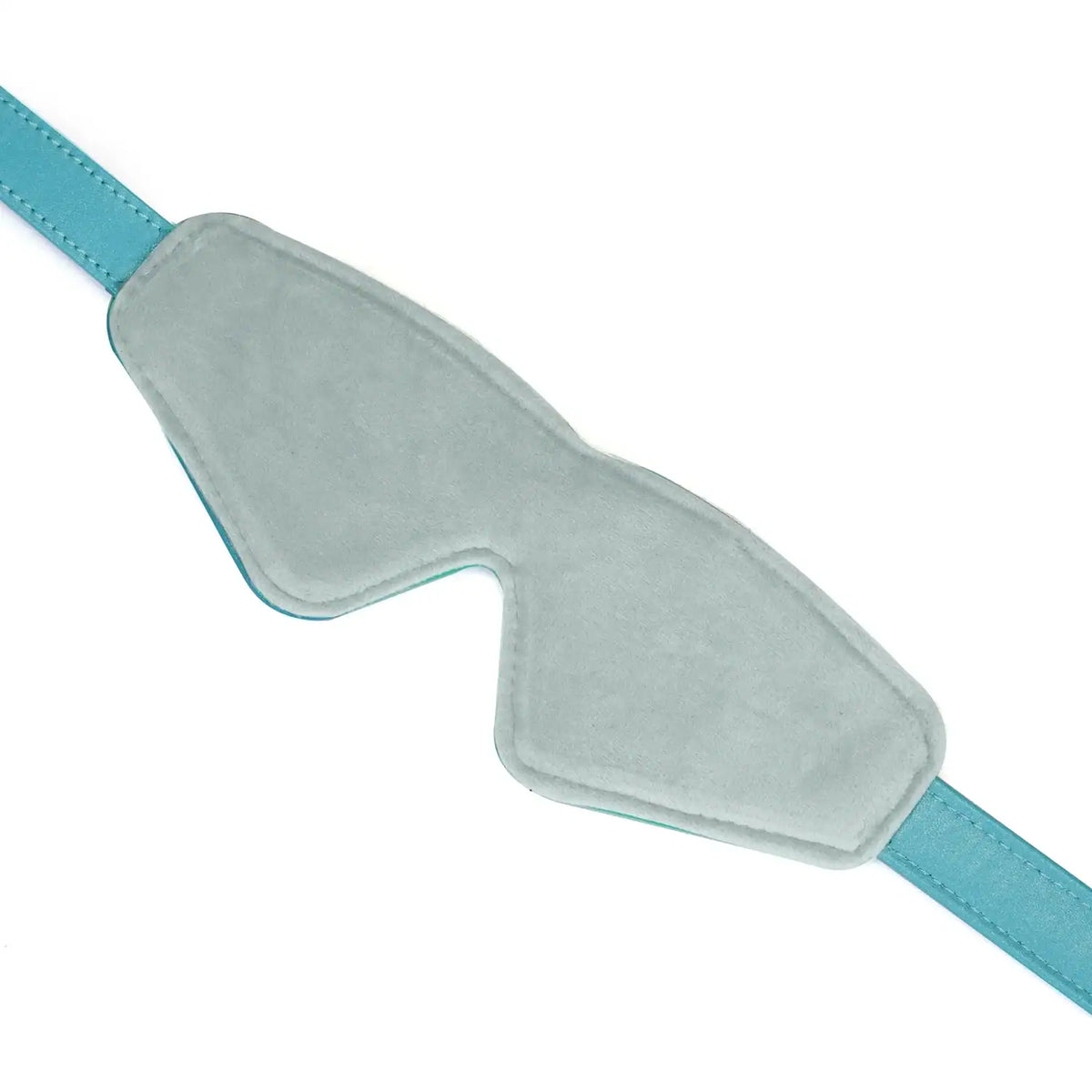 Masque Agneau Bleu LIEBE SEELE en cuir bleu doublé agneau clair avec sangle réglable et finitions métalliques, présenté sur fond blanc en vue produit
