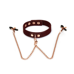 LIEBE SEELE - Collier avec pinces à seins Metallic Bordeaux