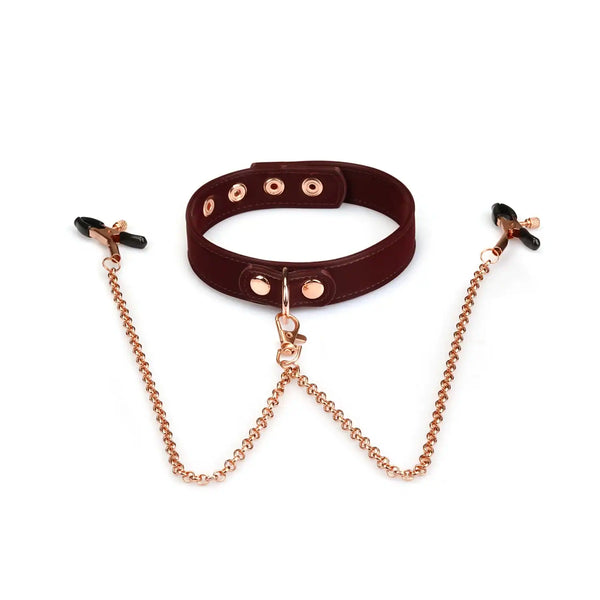 LIEBE SEELE - Collier avec pinces à seins Metallic Bordeaux