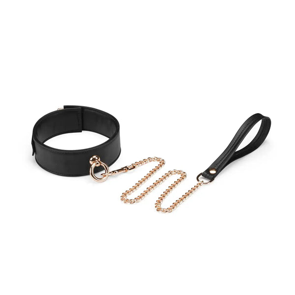 Packshot Collier et Laisse En Organosilicone Noir avec Chaîne en Or Et O-Ring en Or