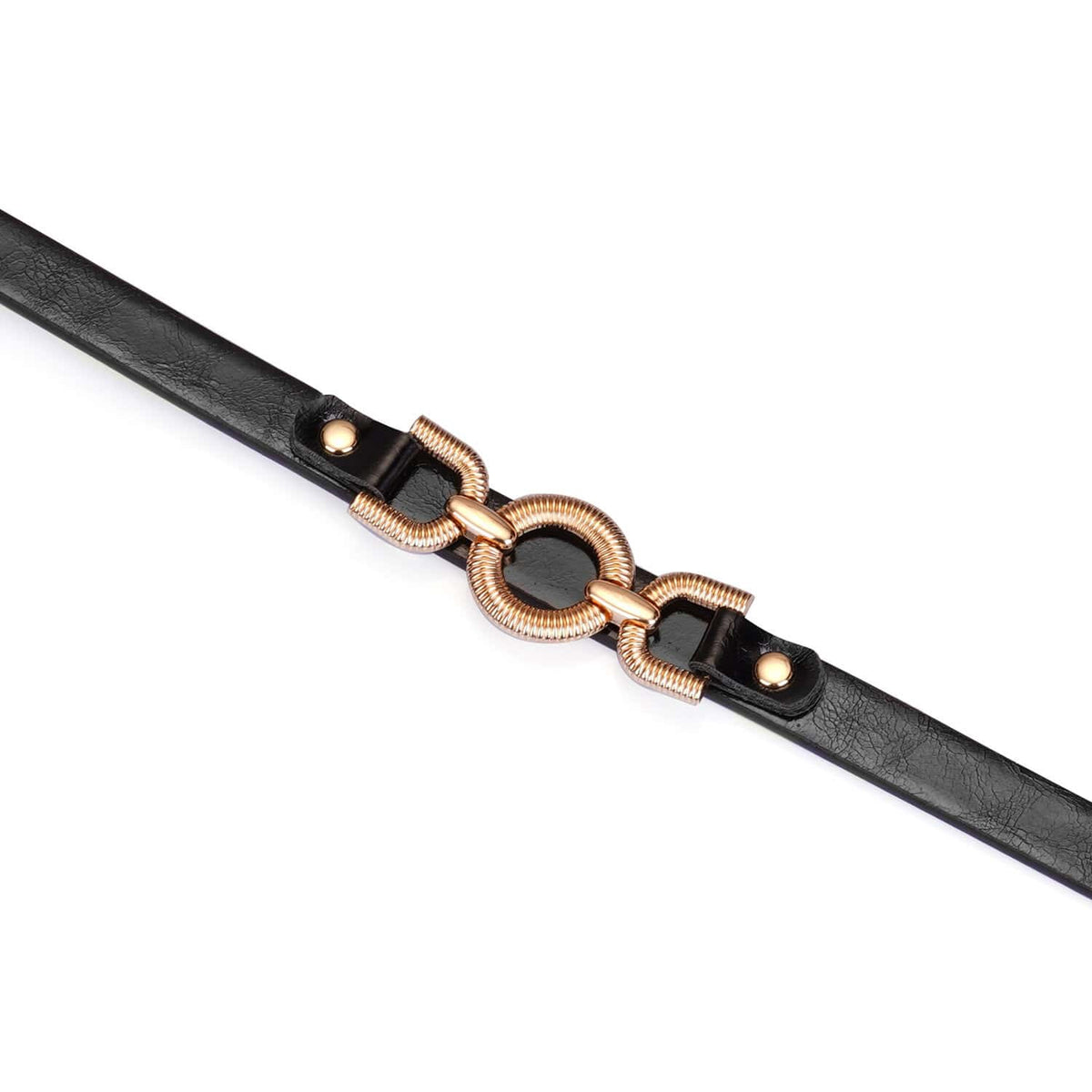 Choker Souple et Ajustable en simili cuir noir brillant cercle central en métal doré