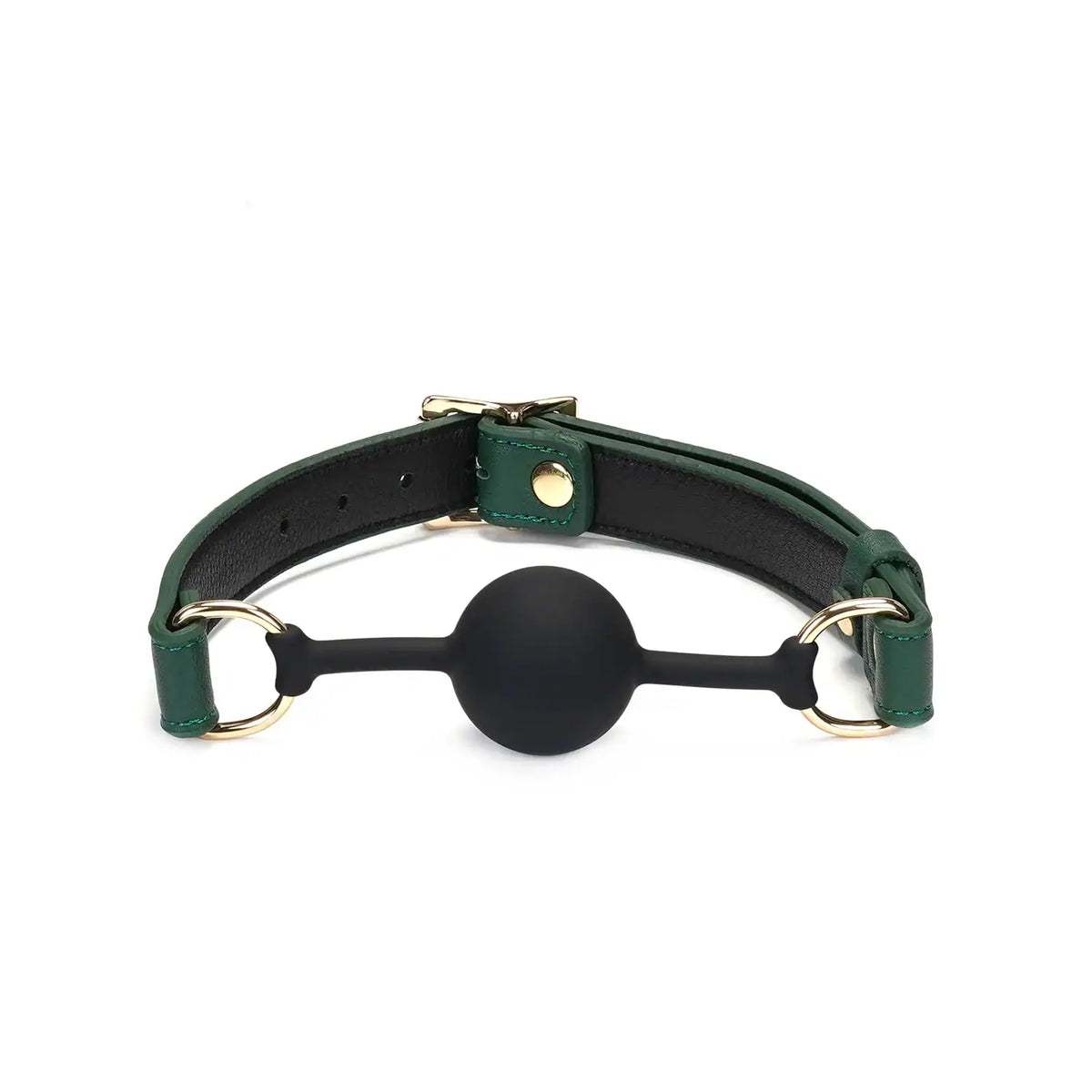 Packshot Baillon GAG en Cuir Vert et Boule en Silicone Noir