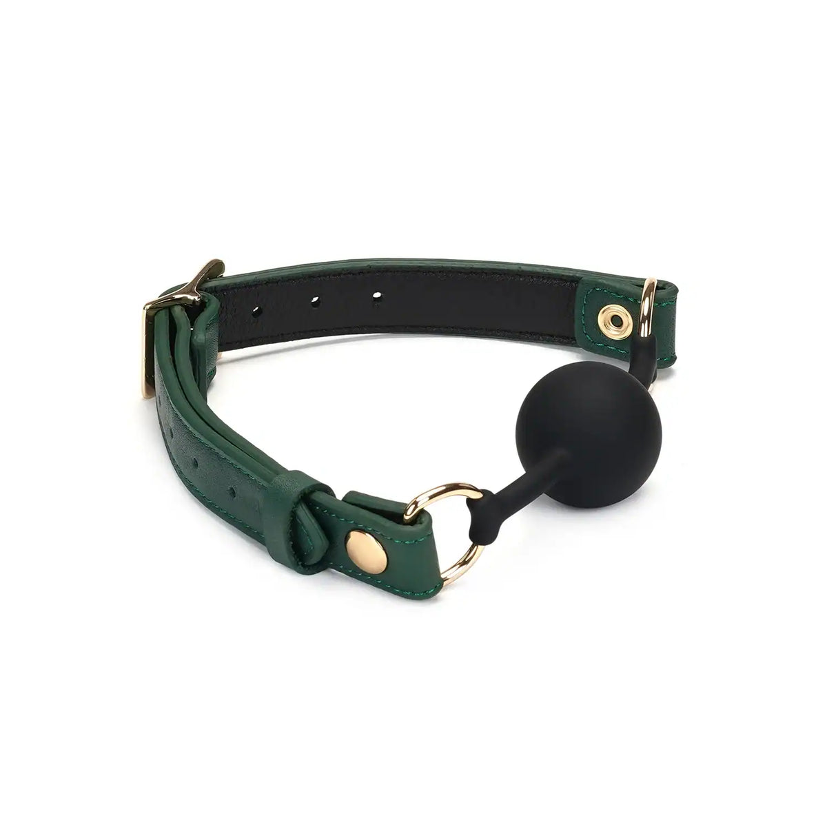 Packshot Baillon GAG en Cuir Vert et Boule en Silicone Noir