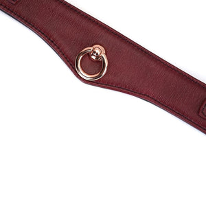 Détail du Packshot du Devant d'un Collier avec Anneau Incurvé en Cuir Rouge Mis à Plat