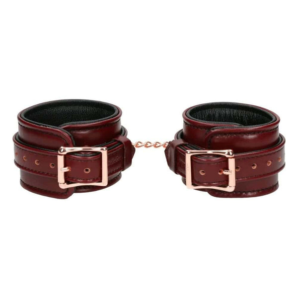 Packshot du Dos de Menottes en Cuir couleur Rouge avec Chaine Or