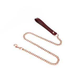 Collier et Laisse Ajustable Rouge Vin en Cuir de vache détails en alliage de zinc Détail sur Laisse Dorée Amovible