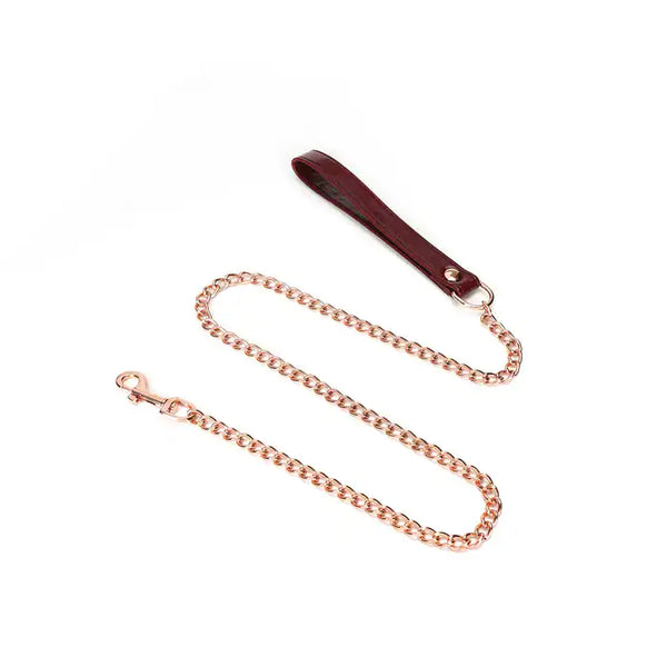 Collier et Laisse Ajustable Rouge Vin en Cuir de vache détails en alliage de zinc Détail sur Laisse Dorée Amovible