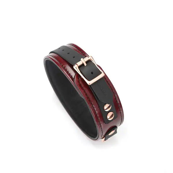Collier et Laisse Ajustable Rouge Vin en Cuir de vache détails en alliage de zinc