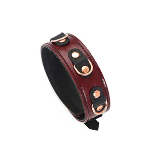 Collier et Laisse Ajustable Rouge Vin en Cuir de vache détails en alliage de zinc