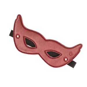 Masque ouvert sur les yeux en Cuir de vache Rouge Vin avec sangle élastique ajustable et finition métallique rose doré
