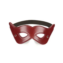 Masque ouvert sur les yeux en Cuir de vache Rouge Vin avec sangle élastique ajustable et finition métallique rose doré