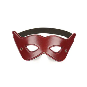 Masque ouvert sur les yeux en Cuir de vache Rouge Vin avec sangle élastique ajustable et finition métallique rose doré