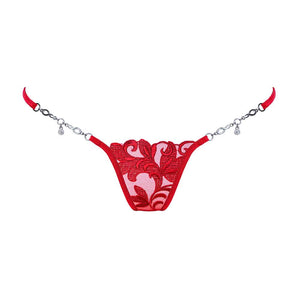 String bijou argenté en mesh et dentelle rouge motif fleur Lucky Cheeks chez Brigade Mondaine