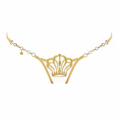 String à dentelle et chaîne dorées avec motif couronne par Lucky Cheeks chez Brigade Mondaine