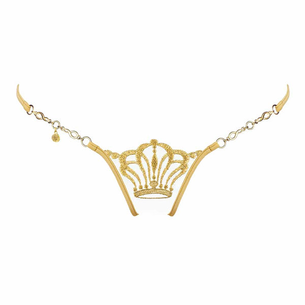 String à dentelle et chaîne dorées avec motif couronne par Lucky Cheeks chez Brigade Mondaine