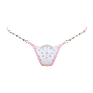 Mini String Bijou très échancré, blanc avec détails de couleur rose