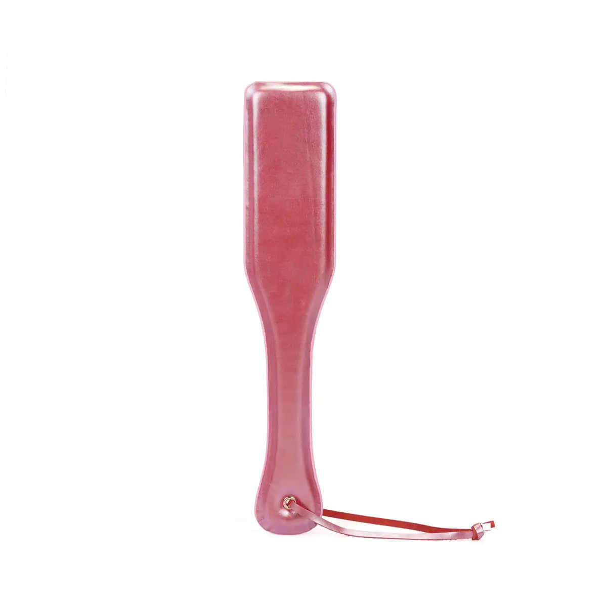 Paddle Lustre Rose LIEBE SEELE à la surface brillante rose et forme allongée, avec lanière de maintien assortie, présenté sur fond blanc en vue produit détaillée