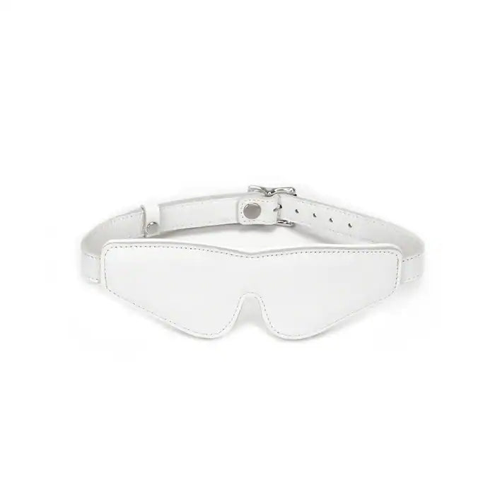 Bandeau pour yeux masque de bondage en cuir de vache blanc Réglable par boucle métallique en métal argenté