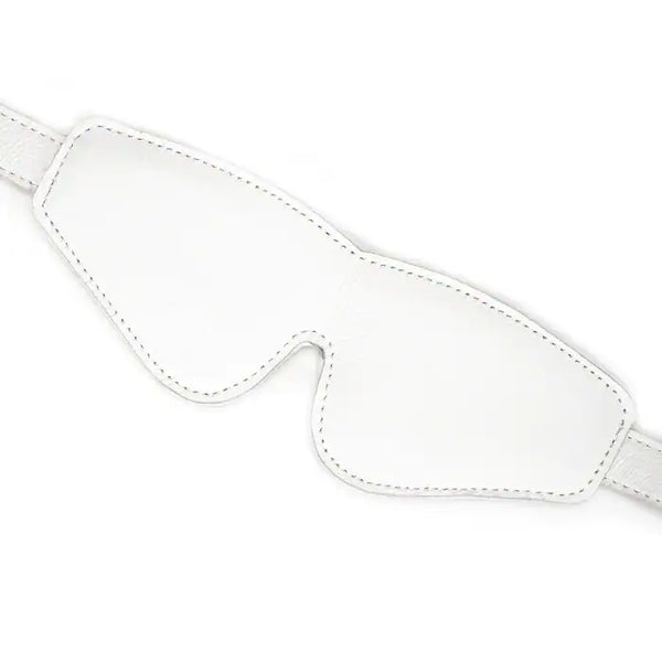 Bandeau pour yeux masque de bondage en cuir de vache blanc Réglable par boucle métallique en métal argenté