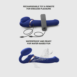Guide des tailles du Strap-On Multi Orgasm STRAP-ON-ME montrant les dimensions insérables des modèles S, M, L et XL, en longueur et diamètre, sélection Brigade Mondaine Paris.