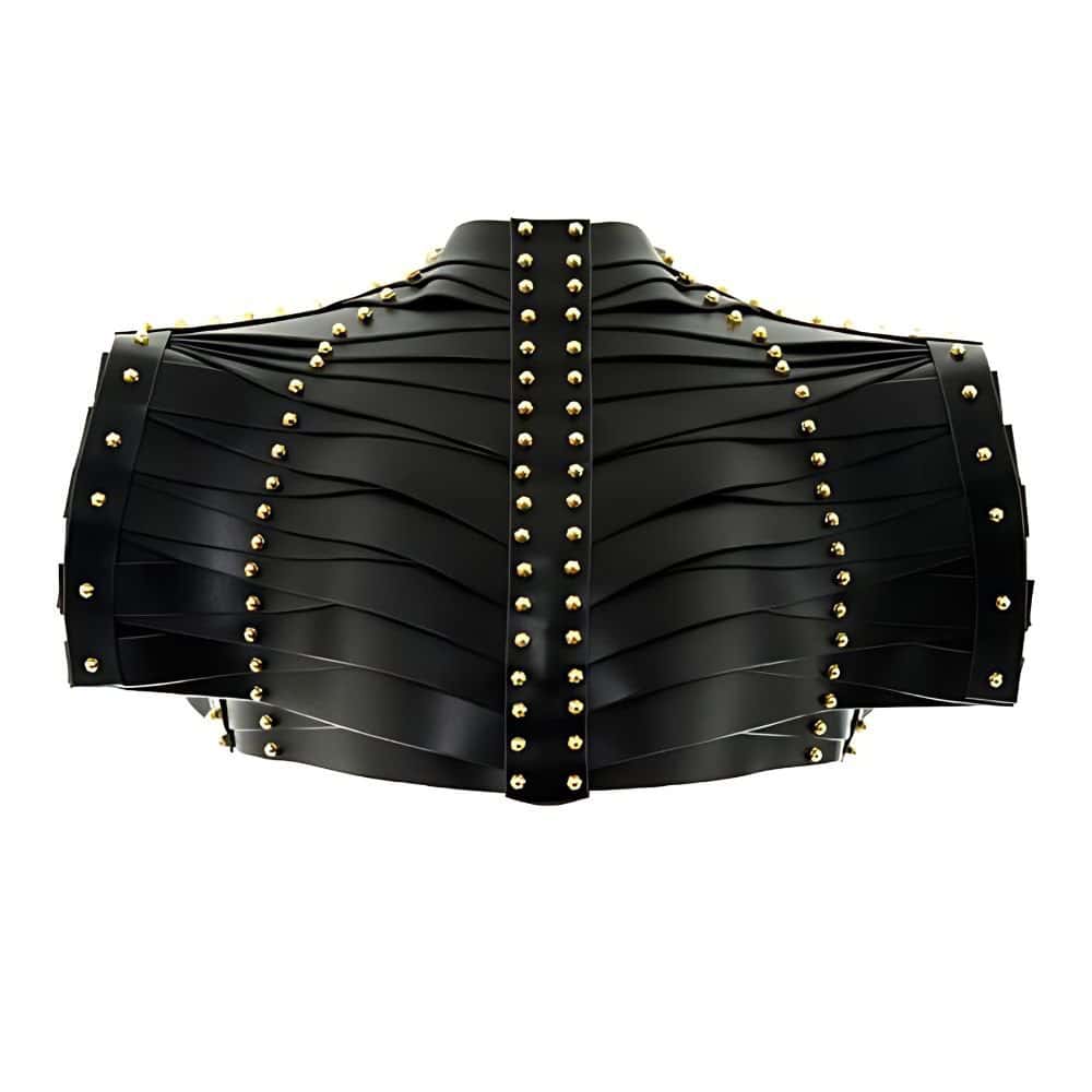 Packshot sur fond blanc de la veste armure en cuir noir de Una Burke.