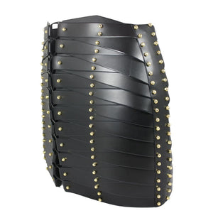 Packshot sur fond blanc de la jupe laced strapped de Una Burke en cuir noir.