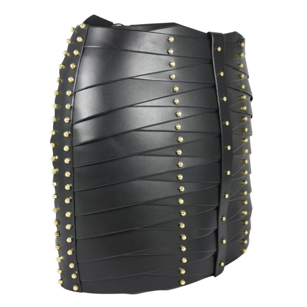 Packshot sur fond blanc de la jupe laced strapped de Una Burke en cuir noir.