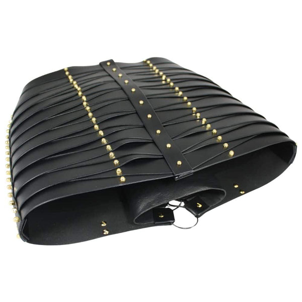 Packshot sur fond blanc de la jupe laced strapped de Una Burke en cuir noir.