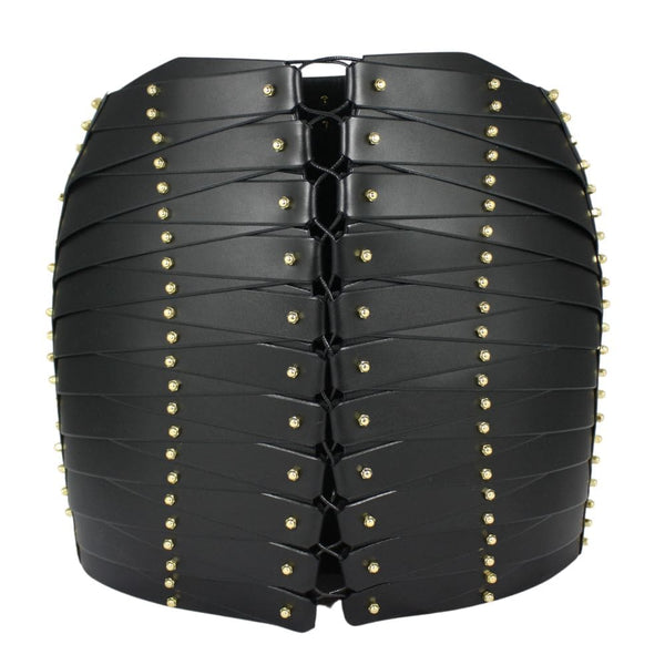 Packshot sur fond blanc de la jupe laced strapped de Una Burke en cuir noir.
