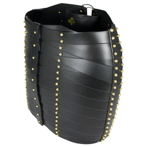Packshot sur fond blanc de la jupe laced strapped de Una Burke en cuir noir.
