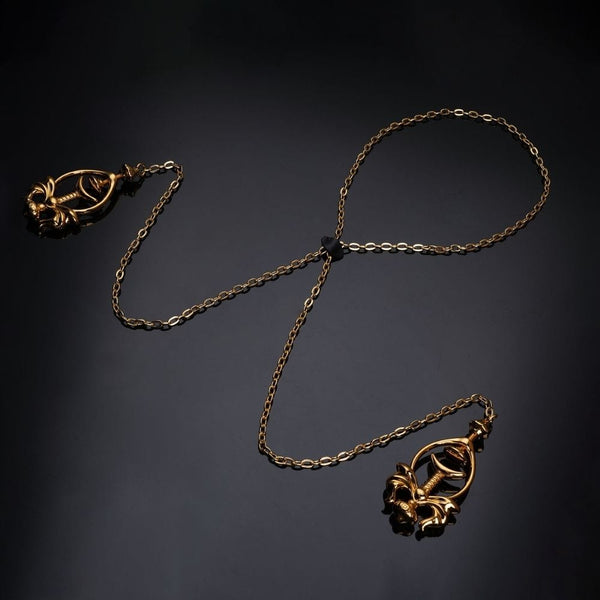 Pinces à Tétons à Chaîne de Traction Chaîne Dorée réglable avec boucle en cuir et Écrou texturé