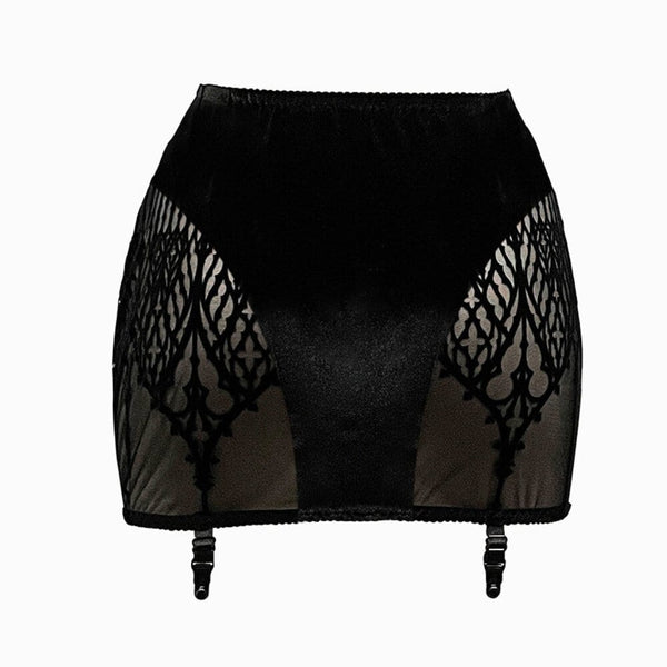 Packshot du Dos d'une Waspie en Maille Noir avec Motifs Cathédrale
