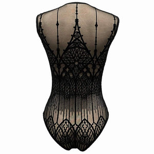 Packshot du Dos d'un Body en Maille Noir avec Motifs Cathédrale