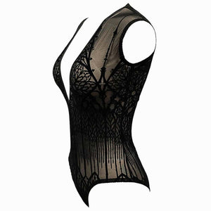 Packshot de 3/4 d'un Body en Maille Noir avec Motifs Cathédrale